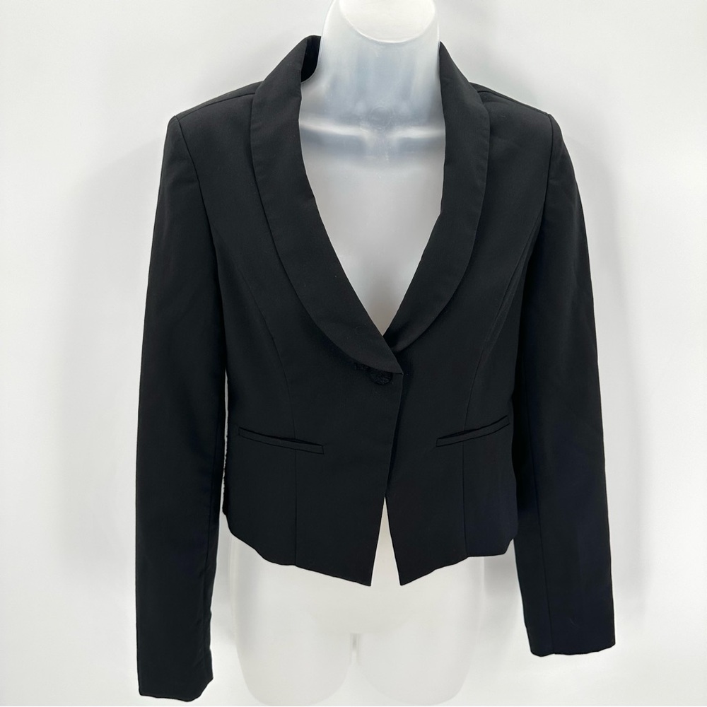 Wet Seal Blazer Jrs Size S Black Jacket Lace Overlay Back Fitted Tailored READ